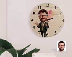 Kişiye Özel Erkek Doğum Günü Karikatürlü Otantik Ahşap Palet Saat-3