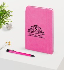 Kişiye Özel İsimli Pembe Defter & Kalem Seti-12