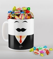 Kişiye Özel Sevgililer Günü Beyaz Kupa ve Haribo Şeker Hediye Seti-99