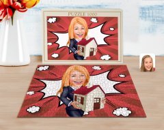 Kişiye Özel Kadın Emlakçı Karikatürlü 1000 Parça Profesyonel Puzzle-1