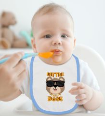 BK Kids Little Boss Tasarımlı Mavi Bebek Body Zıbın ve Mama Önlüğü Hediye Seti-1