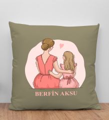 BK Gift Kişiye Özel İsimli Anneler Günü Tasarımlı Haki Kırlent Yastık, Anneye Hediye, Ev Dekorasyonu, Anneler Günü Hediyesi-5