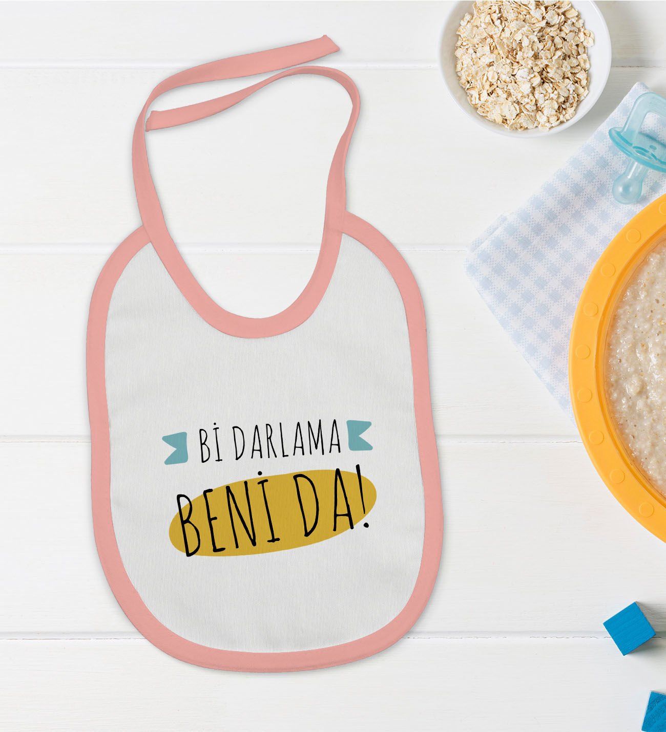 BK Kids Darlama Beni Tasarımlı Pembe Bebek Mama Önlüğü-1