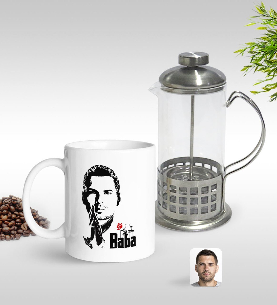 Kişiye Özel Godfather Baba Silüet Tasarımlı Kupa & French Press Seti-1
