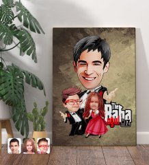 Kişiye Özel Godfather Baba Oğul ve Kız Karikatürlü Kanvas Tablo 70x100cm-1