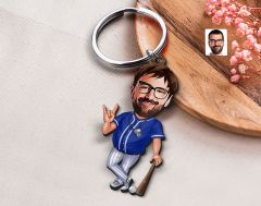 BK Gift Kişiye Özel Erkek Beyzbol Karikatürlü Ahşap Anahtarlık-17 Sevgiliye Hediye, Arkadaşa Hediye, Doğum Günü Hediyesi