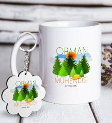 Kişiye Özel Mesleki Orman Mühendisi Beyaz Kupa ve Anahtarlık Hediye Seti