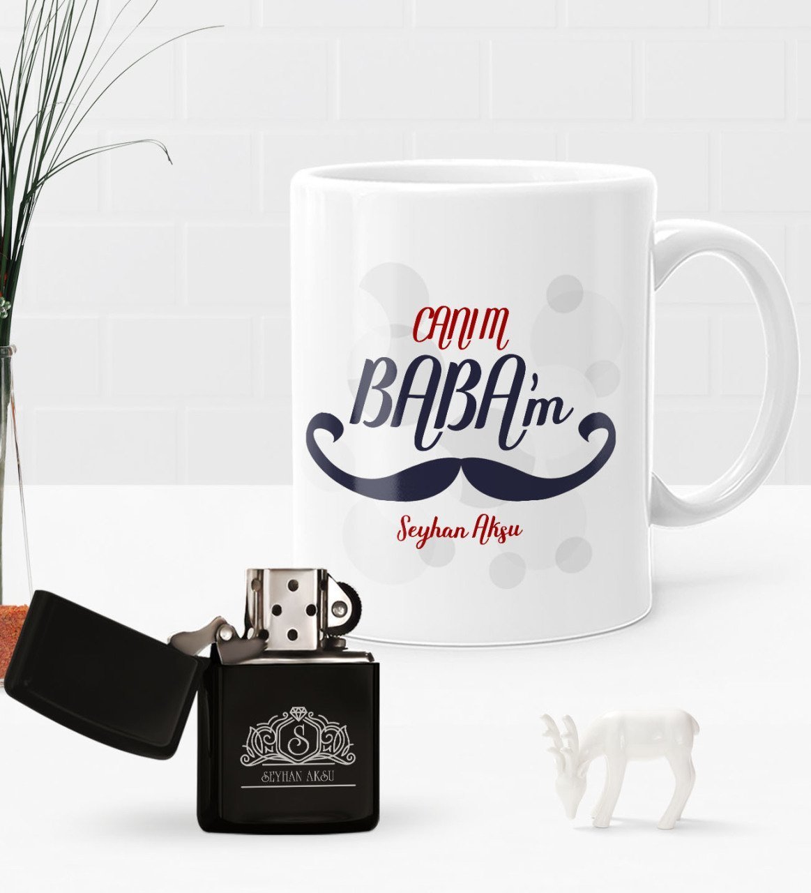 Kişiye Özel Canım Babam Benzinli Çakmak ve Kupa Seti-10
