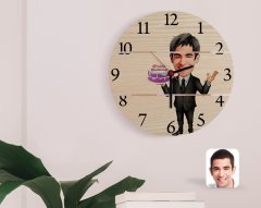 Kişiye Özel Erkek Doğum Günü Karikatürlü Otantik Ahşap Palet Saat-2