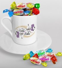 Kişiye Özel Sevgililer Günü Türk Kahvesi Fincanı ve Haribo Şeker Hediye Seti-124