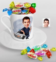 Kişiye Özel Bay Trafik Polisi Karikatürlü Türk Kahvesi Fincanı ve Haribo Şeker Hediye Seti-1
