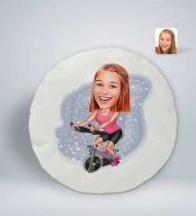 Kişiye Özel Kadın Fitness Sporcusu Karikatürlü Yuvarlak Araç Koltuk Yastığı-1