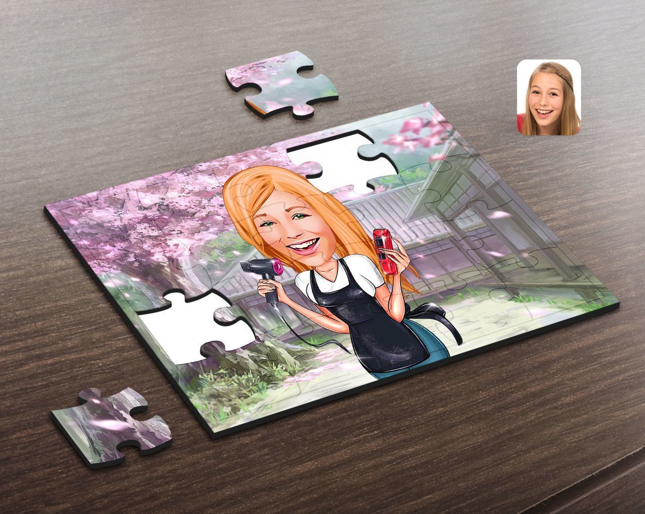 Kişiye Özel Kadın Kuaför Karikatürlü Ahşap Puzzle-3