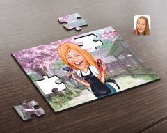 Kişiye Özel Kadın Kuaför Karikatürlü Ahşap Puzzle-3