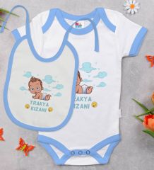 BK Kids Trakya Kızanı Tasarımlı Mavi Bebek Body Zıbın ve Mama Önlüğü Hediye Seti-1