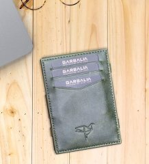 Kişiye Özel Hakiki Deri Unisex Sihirbaz Yeşil Kartlık Cüzdan