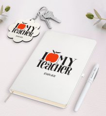 Kişiye Özel Öğretmenimi Seviyorum Beyaz Defter Kalem ve Anahtarlık Hediye Seti-2