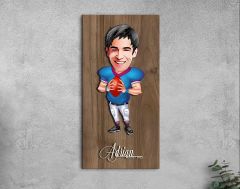 BK Gift Kişiye Özel Amerikan Futbolcusu Karikatürlü Kabartma Figürlü Ahşap Tablo-12,  Arkadaşa Hediye, Sevgiliye Hediye, Duvar Dekoru