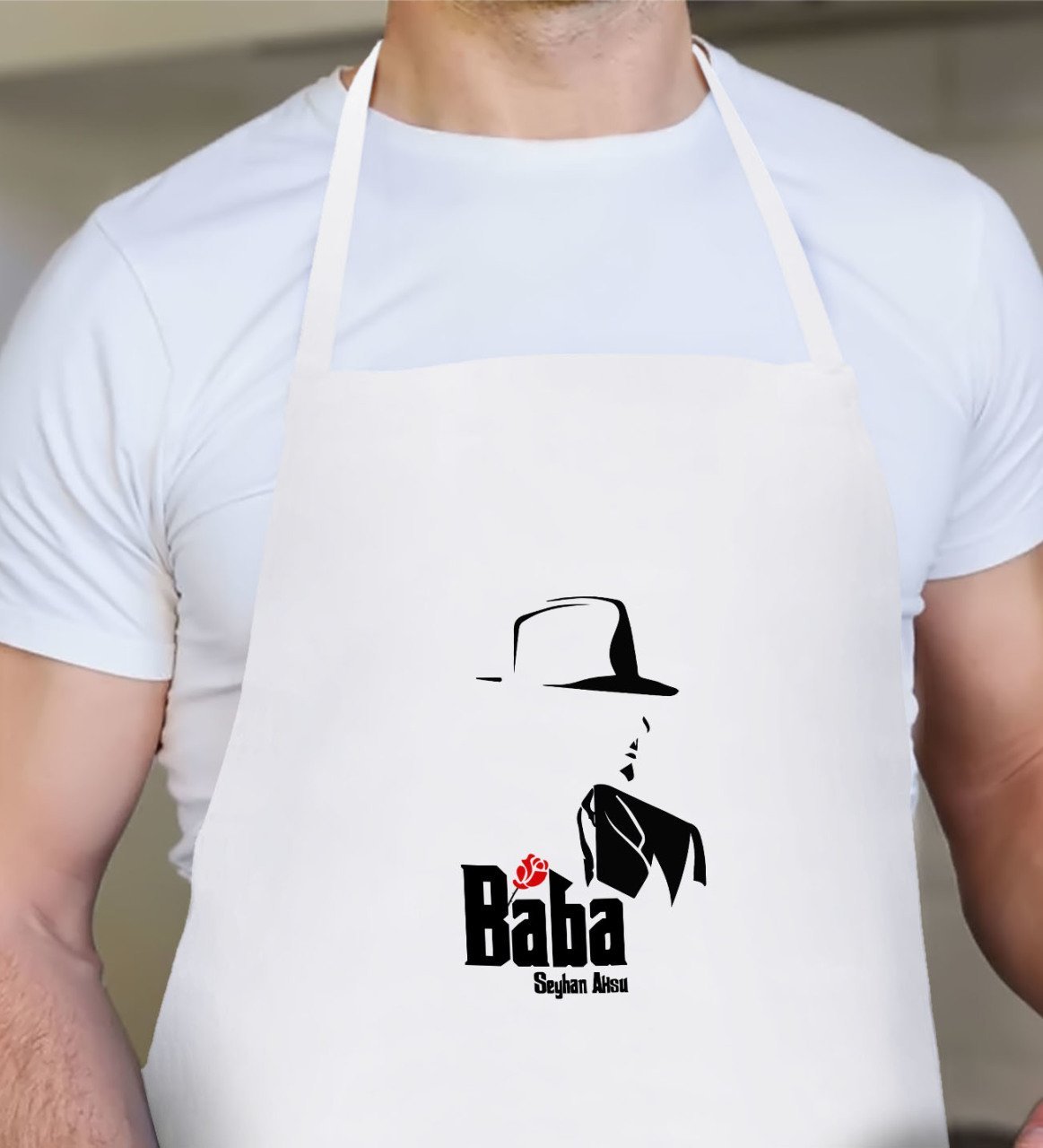 Kişiye Özel Godfather Baba Tasarımlı Beyaz Mutfak Önlüğü-16