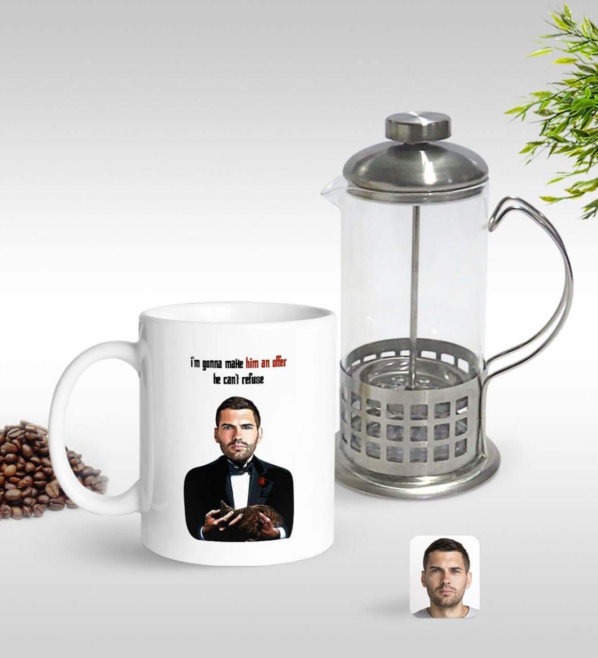 Kişiye Özel Godfather Baba Karikatürlü Kupa & French Press Seti-9