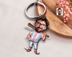 BK Gift Kişiye Özel Erkek Beyzbol Karikatürlü Ahşap Anahtarlık-16 Sevgiliye Hediye, Arkadaşa Hediye, Doğum Günü Hediyesi