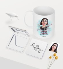 Kişiye Özel Canım Annem Karikatürlü Beyaz Kupa Ayna Seti