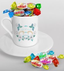 Kişiye Özel Sevgililer Günü Türk Kahvesi Fincanı ve Haribo Şeker Hediye Seti-123