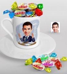 Kişiye Özel Bay Spiker Karikatürlü Türk Kahvesi Fincanı ve Haribo Şeker Hediye Seti-1