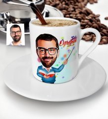 Kişiye Özel Bay Öğretmen Karikatürlü Türk Kahvesi Fincanı - 3