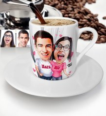 Kişiye Özel Sevgililer Karikatür Türk Kahvesi Fincanı - 5