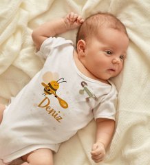 BK Kids Kişiye Özel İsimli Beyaz Bebek Body Zıbın ve Kız Bebek İğnesi Hediye Seti-35