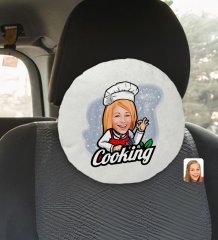 Kişiye Özel Kadın Chef Karikatürlü Yuvarlak Araç Koltuk Yastığı-14