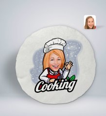Kişiye Özel Kadın Chef Karikatürlü Yuvarlak Araç Koltuk Yastığı-14