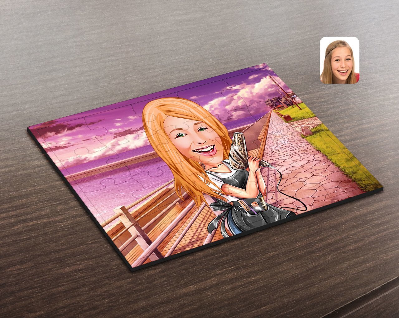 Kişiye Özel Kadın Kuaför Karikatürlü Ahşap Puzzle-2