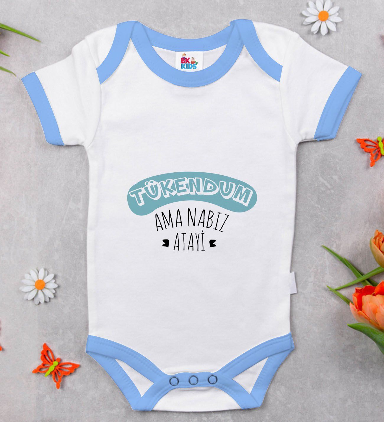 BK Kids Tükendüm Tasarımlı Mavi Bebek Body Zıbın-1