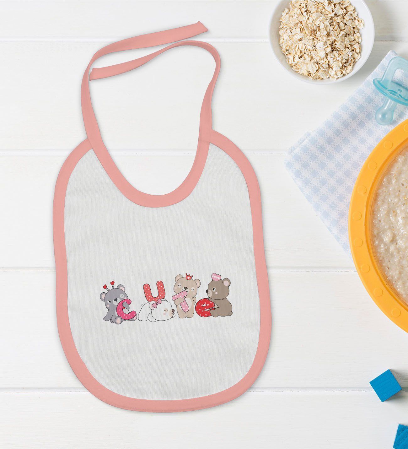 BK Kids Cute Tasarımlı Pembe Bebek Mama Önlüğü-2