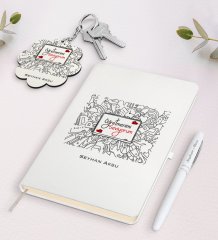 Kişiye Özel Öğretmenimi Seviyorum Beyaz Defter Kalem ve Anahtarlık Hediye Seti-1