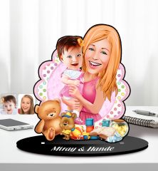 BK Gift Kişiye Özel Anne-Kız Karikatürlü Ahşap Biblo-7, Anneye Hediye, Anneler Günü Hediyeleri
