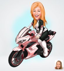 Kişiye Özel Kadın Motorcu Tasarımlı Dijital Karikatür-2