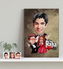 Kişiye Özel Godfather Baba Oğul ve Kız Karikatürlü Kanvas Tablo 30x50cm-1