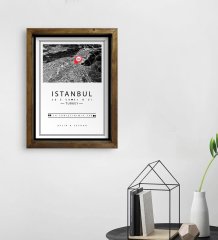 Kişiye Özel Siyah Beyaz İstanbul Haritası Tasarımlı Doğal Masif Ahşap Çerçeveli Tablo 30x40cm-1
