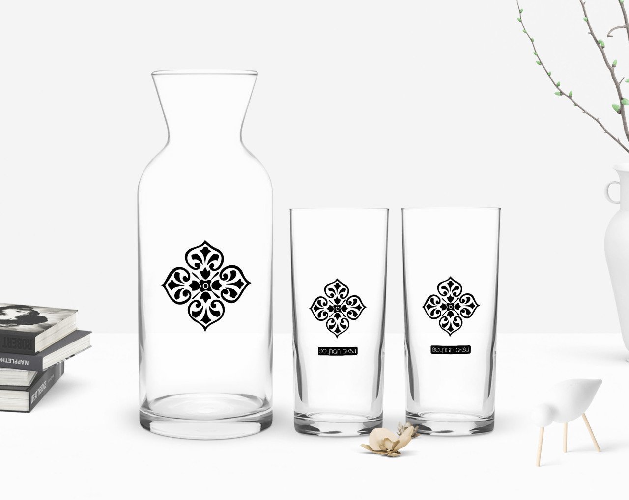 Kişiye Özel Renkli Baskılı İsimli İkili Rakı Bardağı ve Karaf Hediye Seti-119