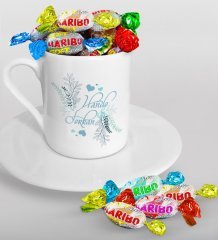 Kişiye Özel Sevgililer Günü Türk Kahvesi Fincanı ve Haribo Şeker Hediye Seti-122