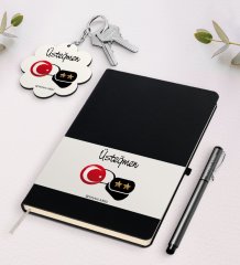 Kişiye Özel Üsteğmen Siyah Defter Kalem Ve Anahtarlık Hediye Seti
