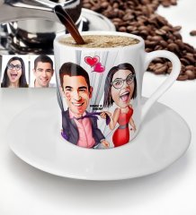 Kişiye Özel Sevgililer Karikatür Türk Kahvesi Fincanı - 4