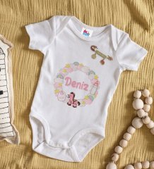 BK Kids Kişiye Özel İsimli Beyaz Bebek Body Zıbın ve Kız Bebek İğnesi Hediye Seti-24