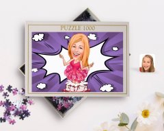 Kişiye Özel Kadın Doğum Günü Karikatürlü 1000 Parça Profesyonel Puzzle-1