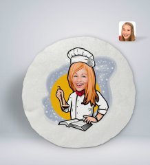 Kişiye Özel Kadın Chef Karikatürlü Yuvarlak Araç Koltuk Yastığı-12