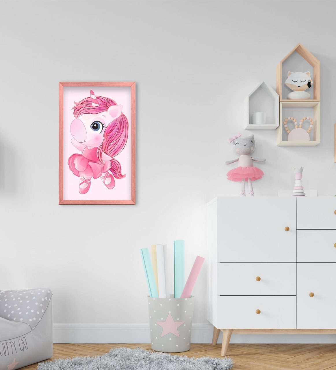 BK Home Unicorn Tasarımlı Dekoratif Pembe Ahşap Çerçeveli Çocuk Odası Tablo-4