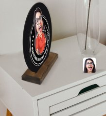 Kişiye Özel Kadın Nihayetinde Karikatürlü Yuvarlak Ahşap Biblo-3